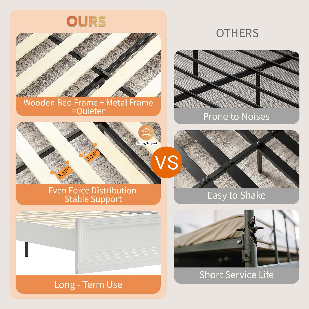 Cherytika Queen Wood Bed Frame with Headboard and Footboard, Farmhouse Queen Bed with RGB LED Light, Wood Slats Support, Noise-Free, Sturdy Structure, Easy Assembly, White Cherytika