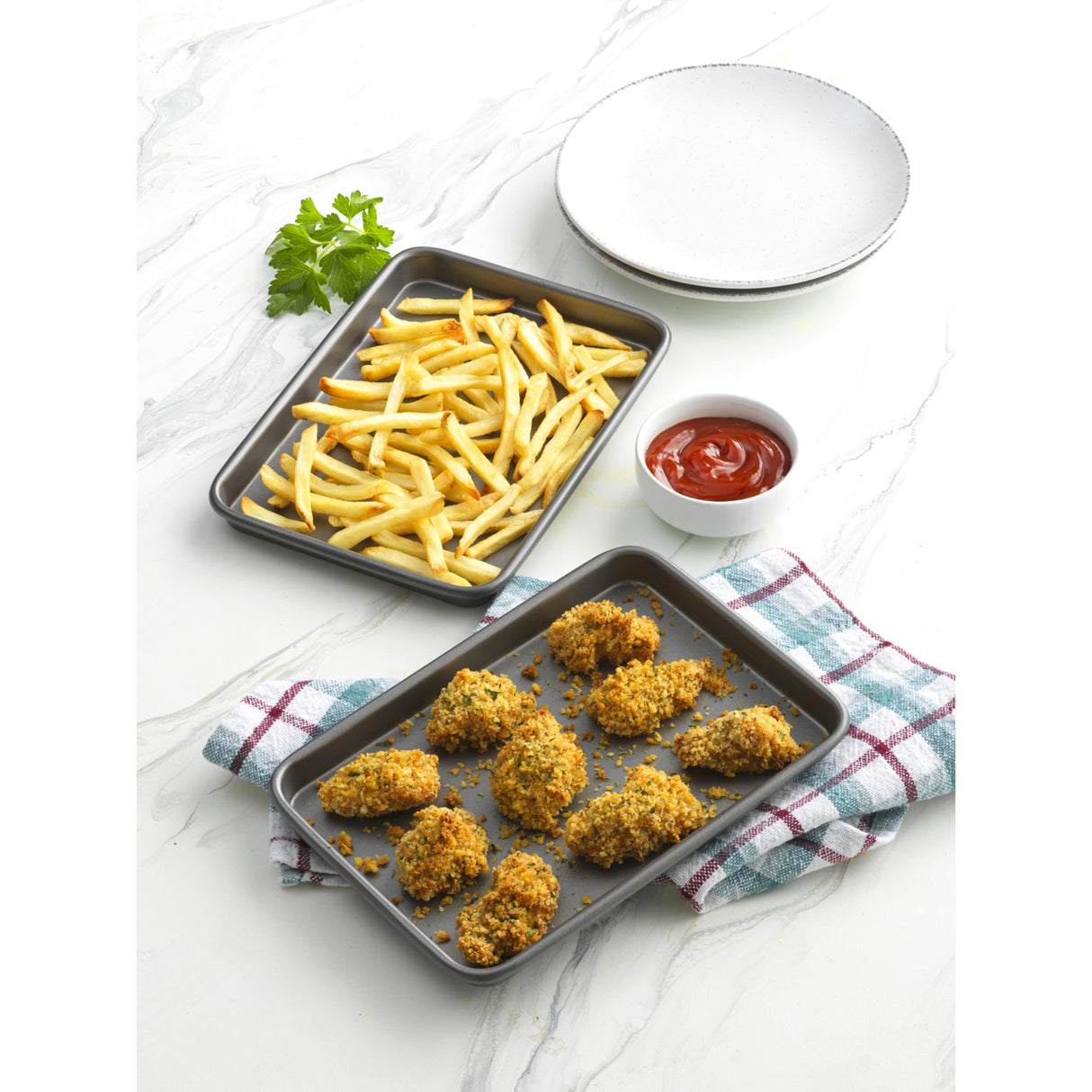 GoodCook Everyday Set of 2 Nonstick Steel 9" x 6.2" Toaster Oven Mini Baking Sheets, Gray GoodCook