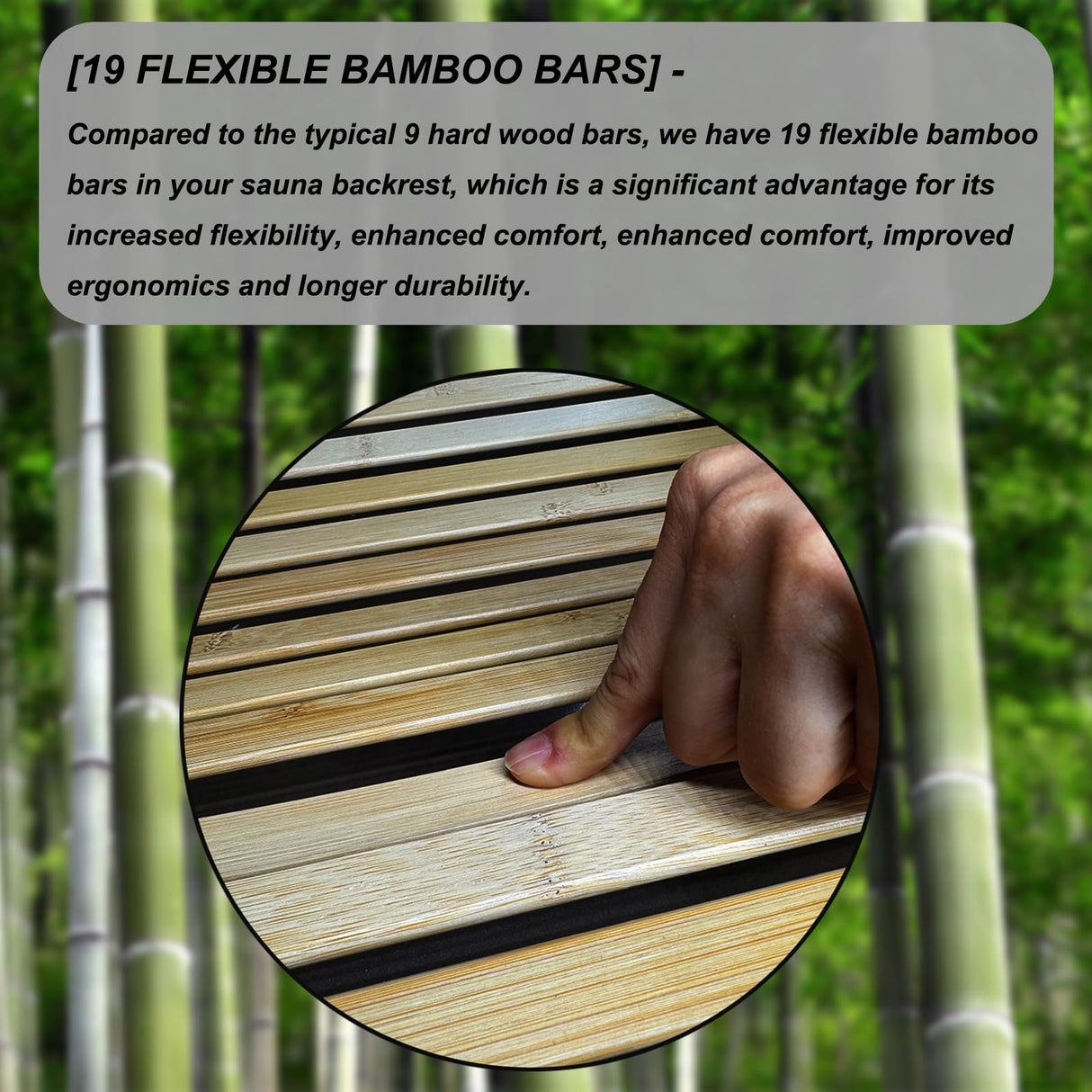 BESTNEWIE Flexible 19 Bars Bamboo Sauna Backrest, Cooler Than Wood, Complete with a Sauna Hat and a Seat Pad, Slip-Resistant Rubber Pad. Sauna Accessory Set (2 Pack) BESTNEWIE