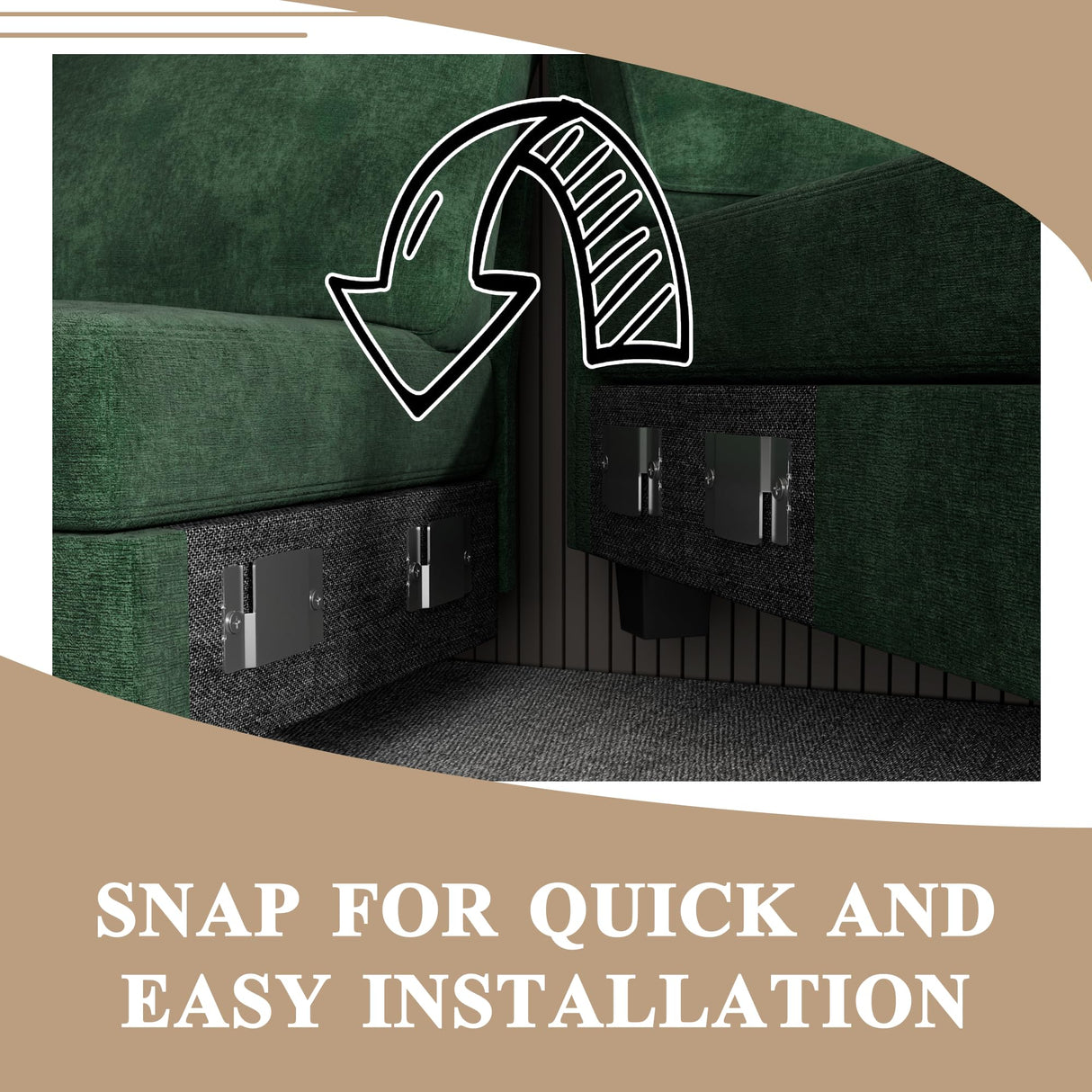 Furniwell Convertible Sectional Sofa Couch, 4 Seat Sofa Set for Living Room U-Shaped Modern Fabric Modular Sofa Sleeper with Double Chaise & Memory Foam (Fabric, Dark Green) Furniwell