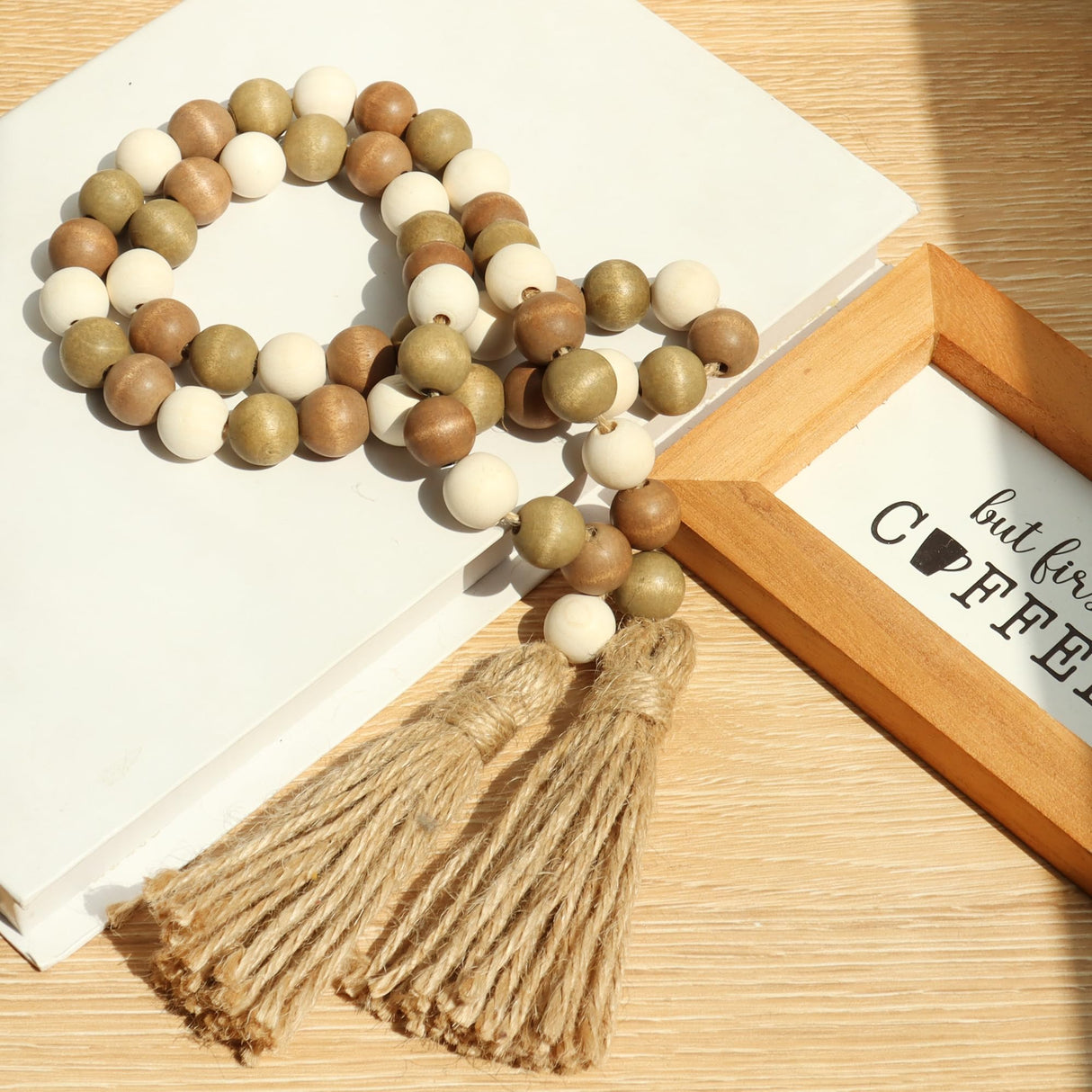 Meplait Wood Bead Garland,39in Farmhouse Beads with Tassels Boho Beads for Tiered Tray Decorative Beads Home Decor Meplait