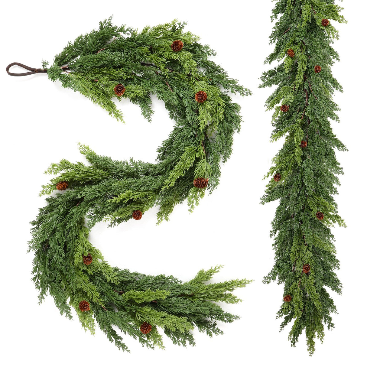 2PCS Christmas Garland, Cedar Garland -Realistic Greenery Cypress Pine Garland with Pinecone for Mantle Table Railing Fireplace Indoor & Outdoor Christmas Decoration Alupssuc
