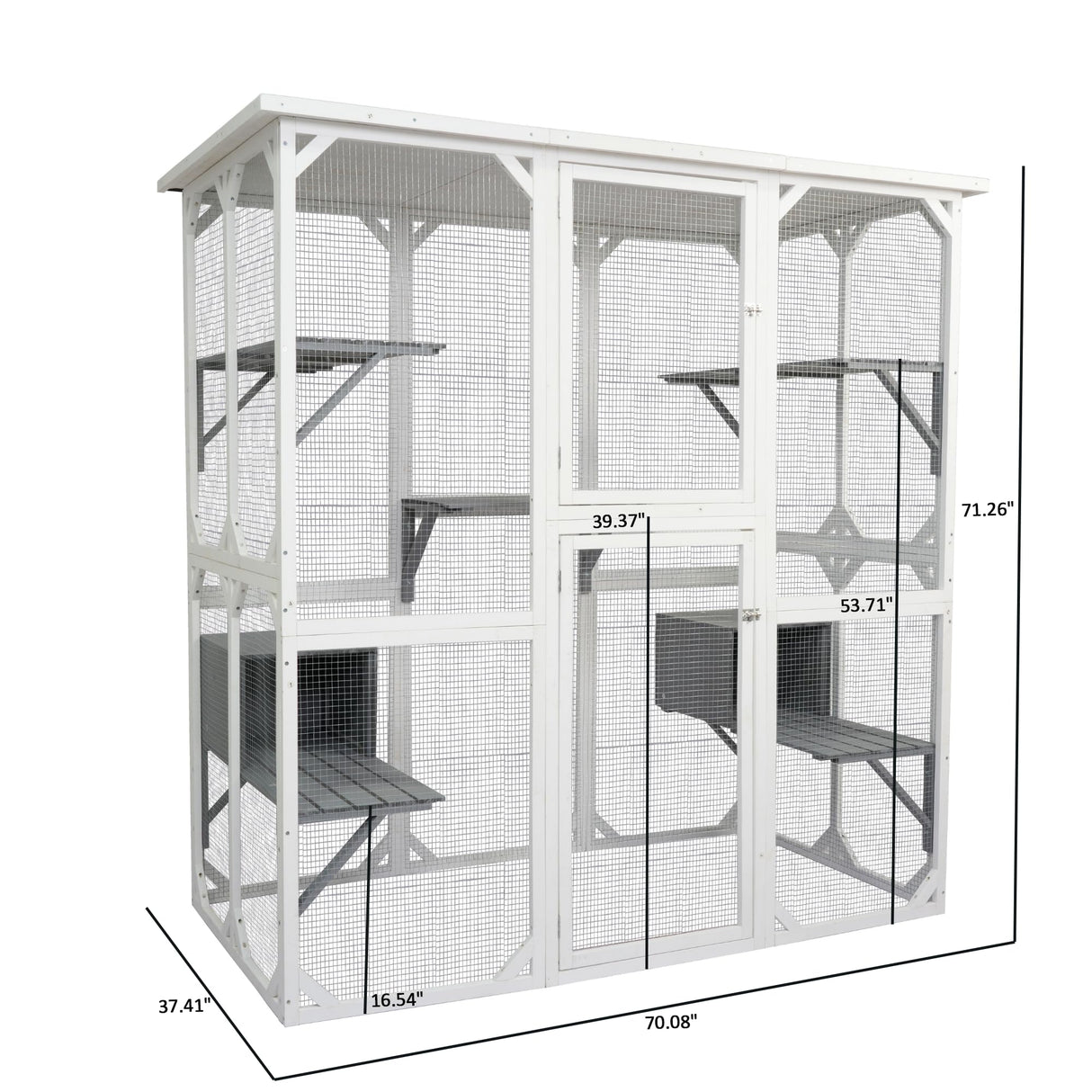 LINKHOO 71" Large Wooden Catio Outdoor Cat Enclosure with Perches and Condos, Cat House Indoor w/Waterproof Roof, 5 Platforms & 2 Resting Box, UV Resistant, Cat Shelter for Outside Patio, White LINKHOO