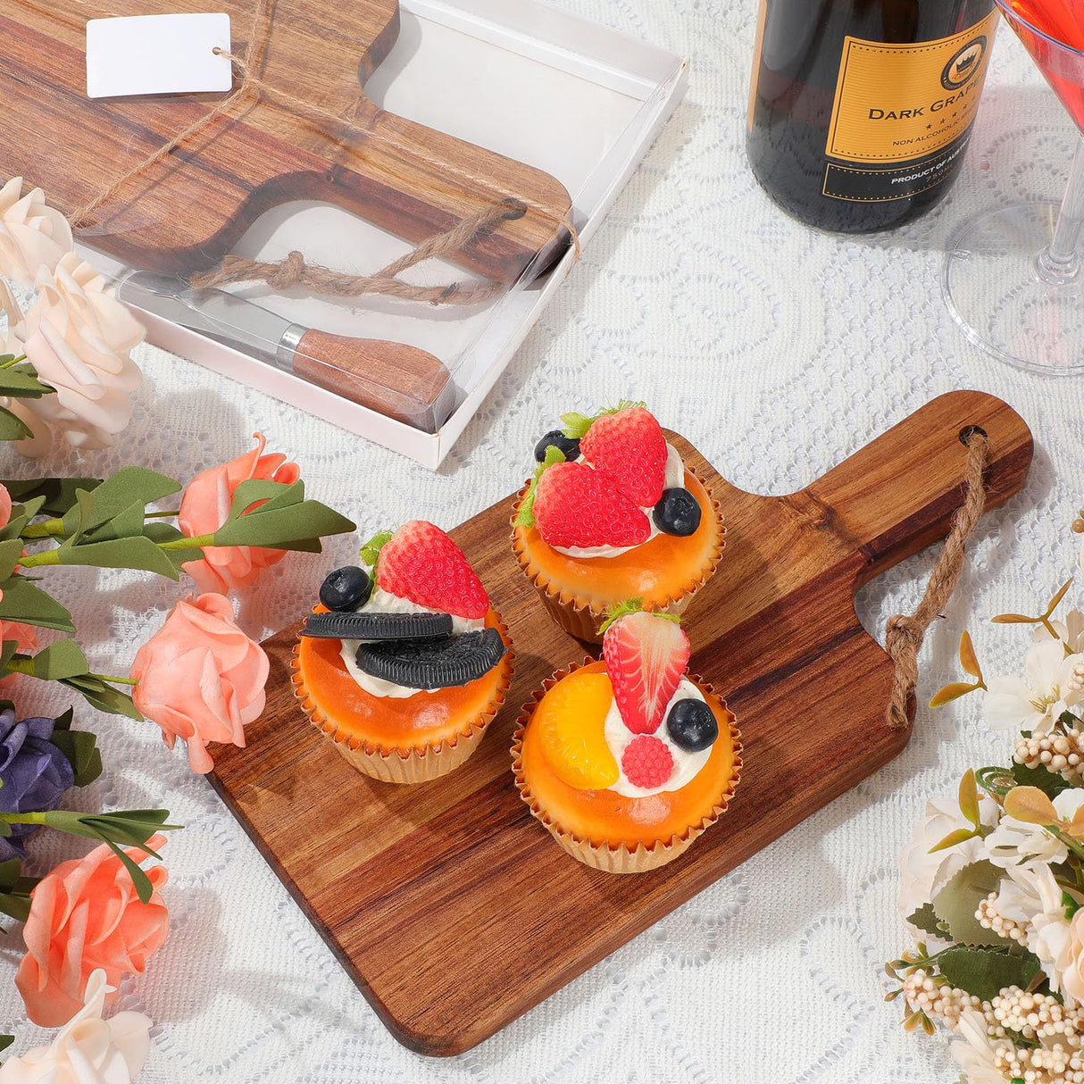 Geetery 12 Sets Acacia Wood Cutting Board with Knife Kitchen Chopping Boards with Handle Engraving Serving Board Charcuterie Boards with Gift Boxes, Cards for Wedding Mother's Day Housewarming Gift Geetery