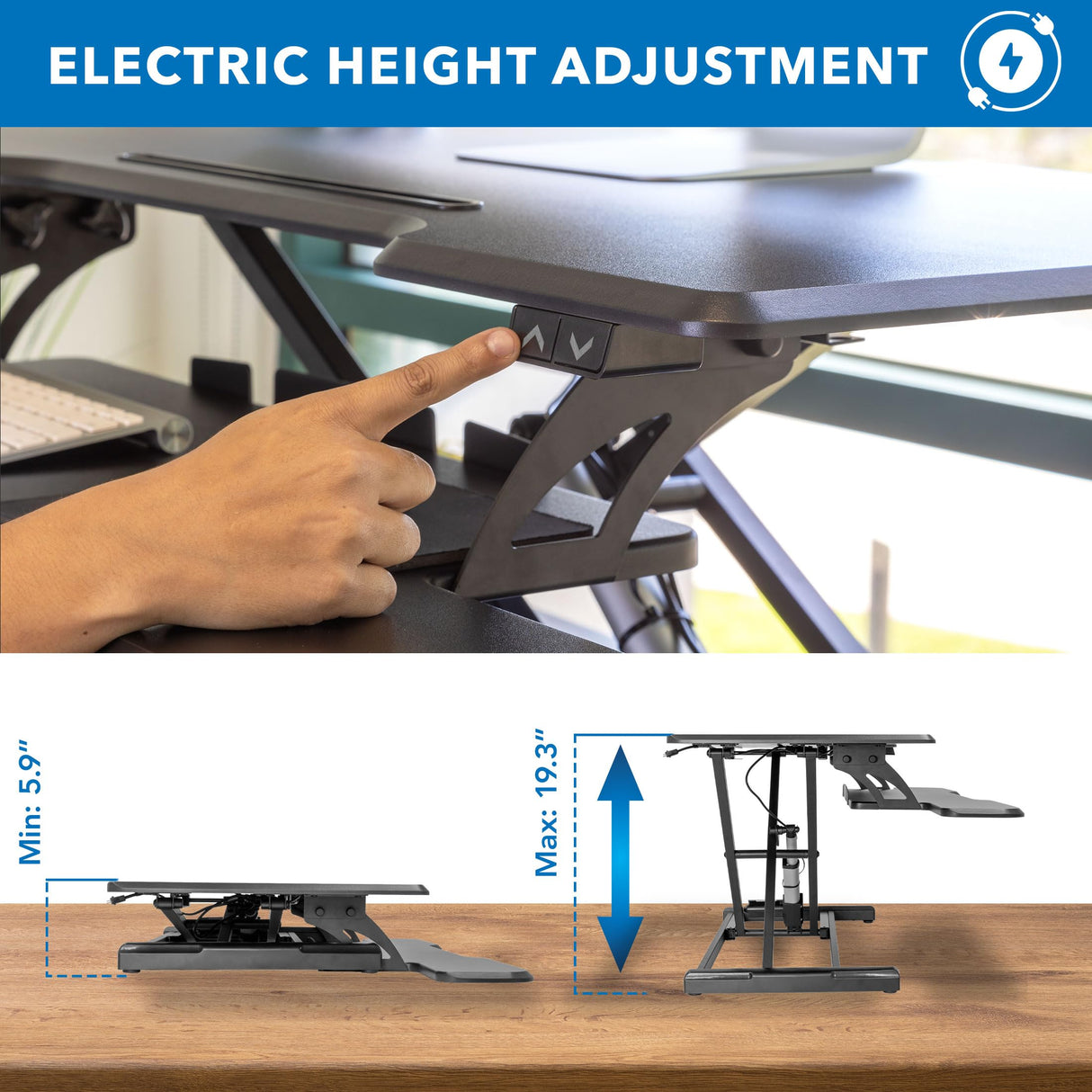 Mount-It! Electric Standing Desk Converter with 38" Tabletop, Height Adjustable Sit Stand Desk Riser, Motorized Desk Riser with Keyboard Tray and Device Slot, Fits Monitor & Laptop, Black Mount-It!