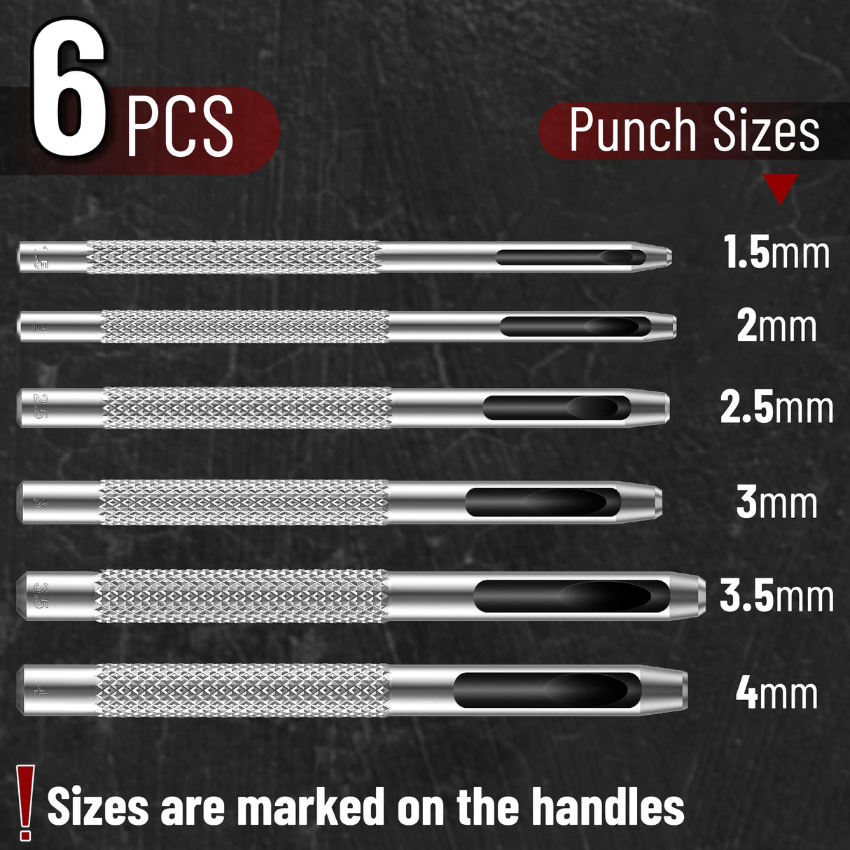 UNCO- Hollow Leather Hole Punch Set, 6 pcs, Steel, Leather Hole Punch Tool, Leather Punch Tool, Hole Punch for Leather Punch Set, Hollow Punch Set, Gasket Hole Punch Set, Hollow Hole Punch Set UNCO
