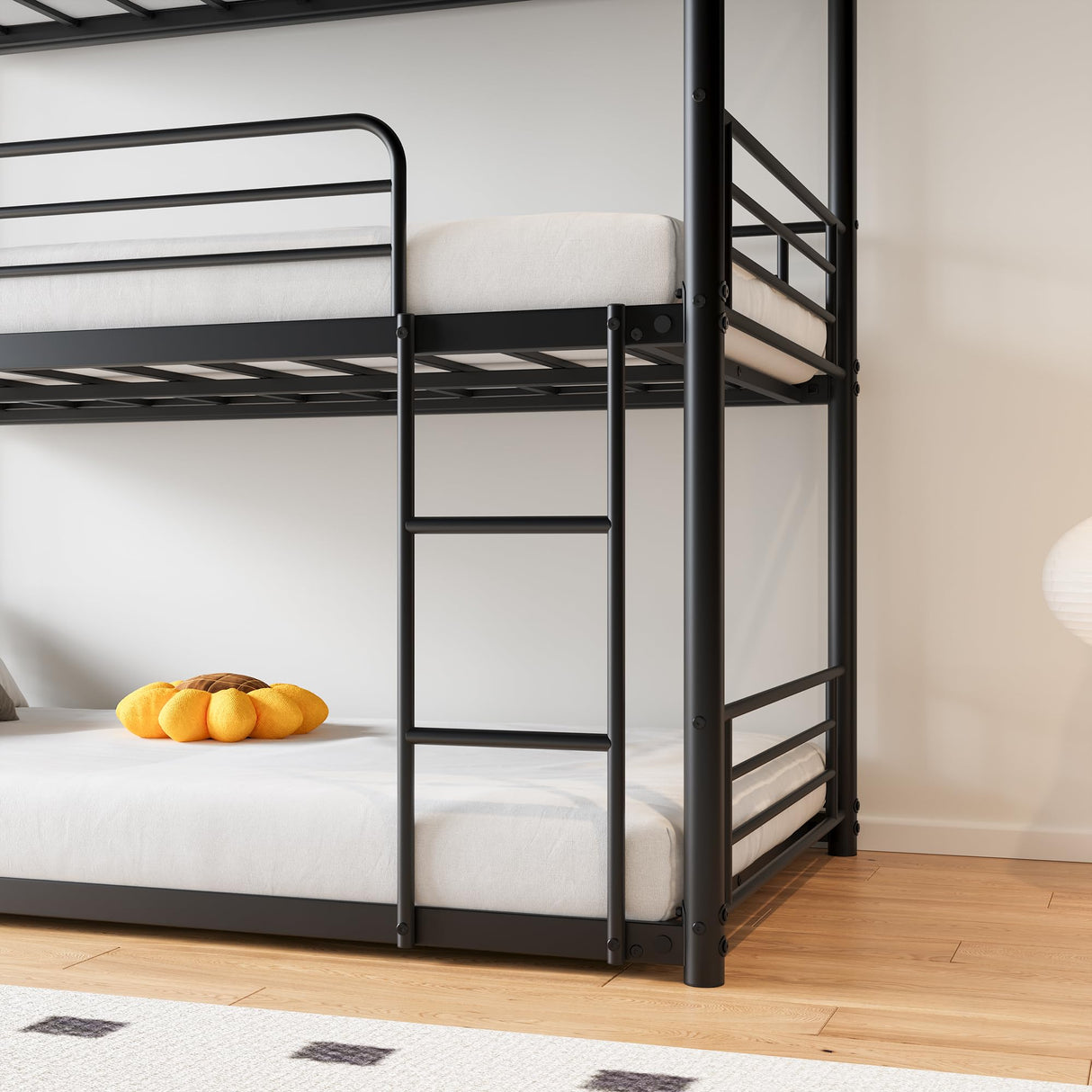 Bellemave Twin Triple Bunk Bed for 3, bunk Bed for 3 Person, 3 bunk beds for Kids/Adults/Teenagers, Black (Non-Removable) Bellemave