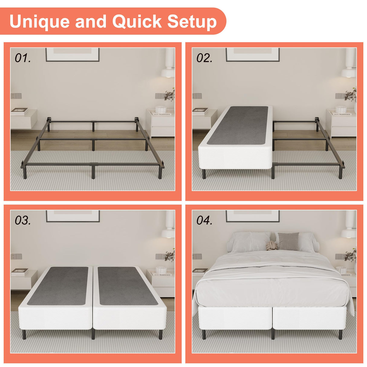 Yicensen Split King Box Spring 5 Inch, Low Profile Heavy Duty Metal Box Spring King Size with Fabric Cover, Noise-Free, Quick Assembly Yicensen