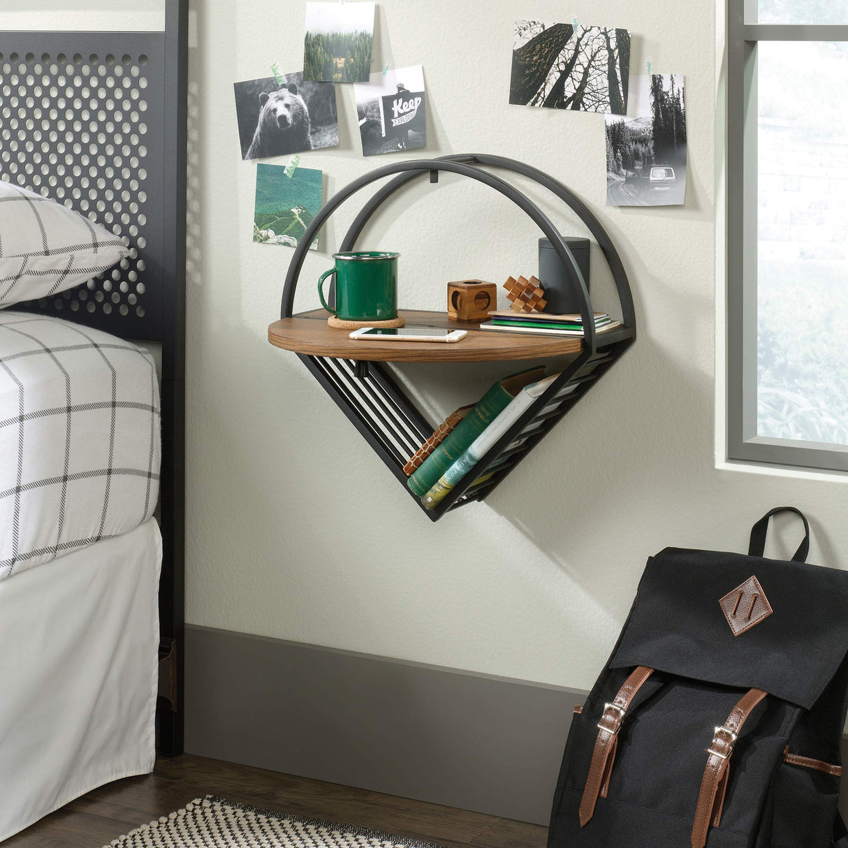 Sauder Boulevard Cafe Hanging Night Stand/Book Shelf, L: 17.99" x W: 5.12" x H: 18.11", Black Finish Sauder