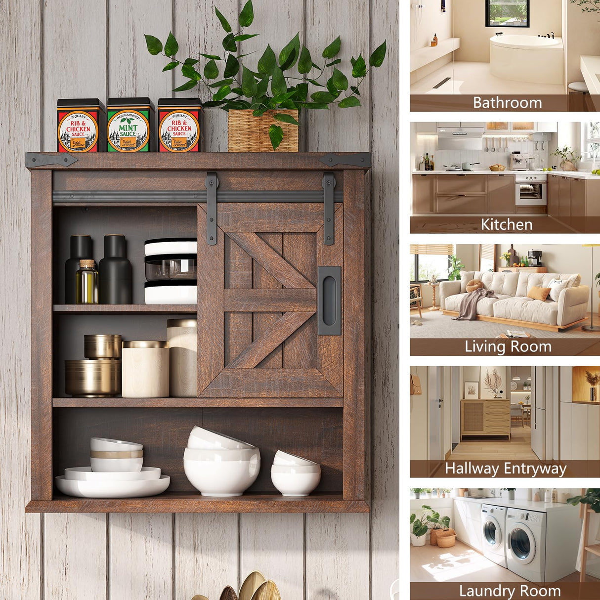 LUXOAK Farmhouse 24” Bathroom Wall Cabinet with Sliding Barn Door & Adjustable Shelf, Medicine Cabinet Wall Mounted, Storage Cabinet for Bathroom, Toilet, Kitchen, Living Room, Reclaimed Barnwood LUXOAK