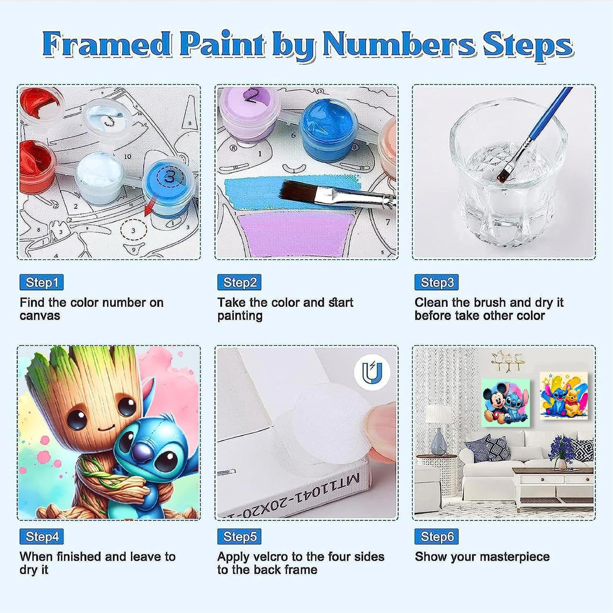 4 Ps Paint by Numbers for Kids with Framed Canvas,Cartoon Paint by Numbers for Kids Ages 8-12 with Wooden Easel,Easy Acrylic Painting Kits for Home Wall Decor 8X8 Inch Fuinkqe