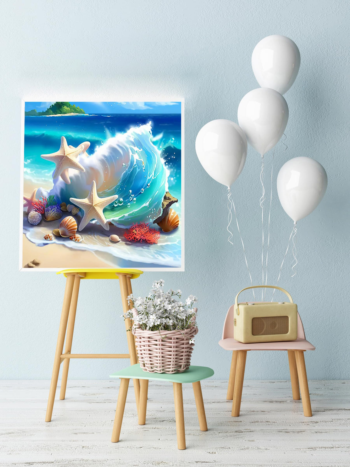 5D Beach Starfish Diamond Painting Kits for Adults Beginners,DIY Ocean Diamond Art, Full Round Drill Diamond Dot Gem Art Kits, Home Wall Decor 12x12 Inch AREOPNMG