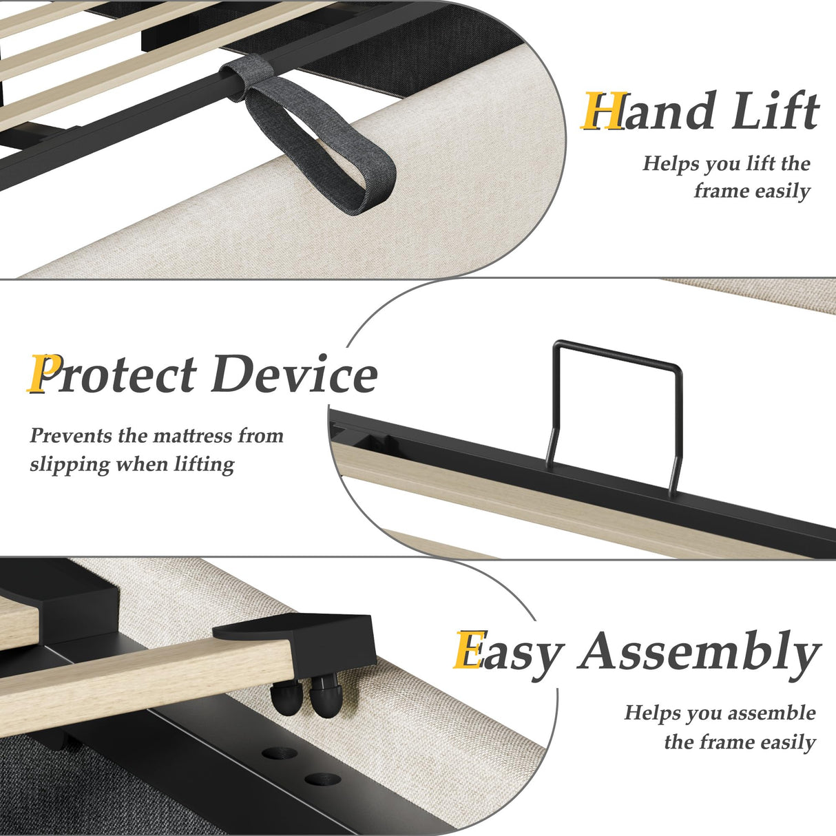 Lifezone Queen Size Storage Bed Frame with Hydraulic Lift & Wingback Headboard, Linen Upholstered, Space Saving Platform, No Box Spring Needed, Noise Free, Strong Support, Modern Furniture, Beige Lifezone