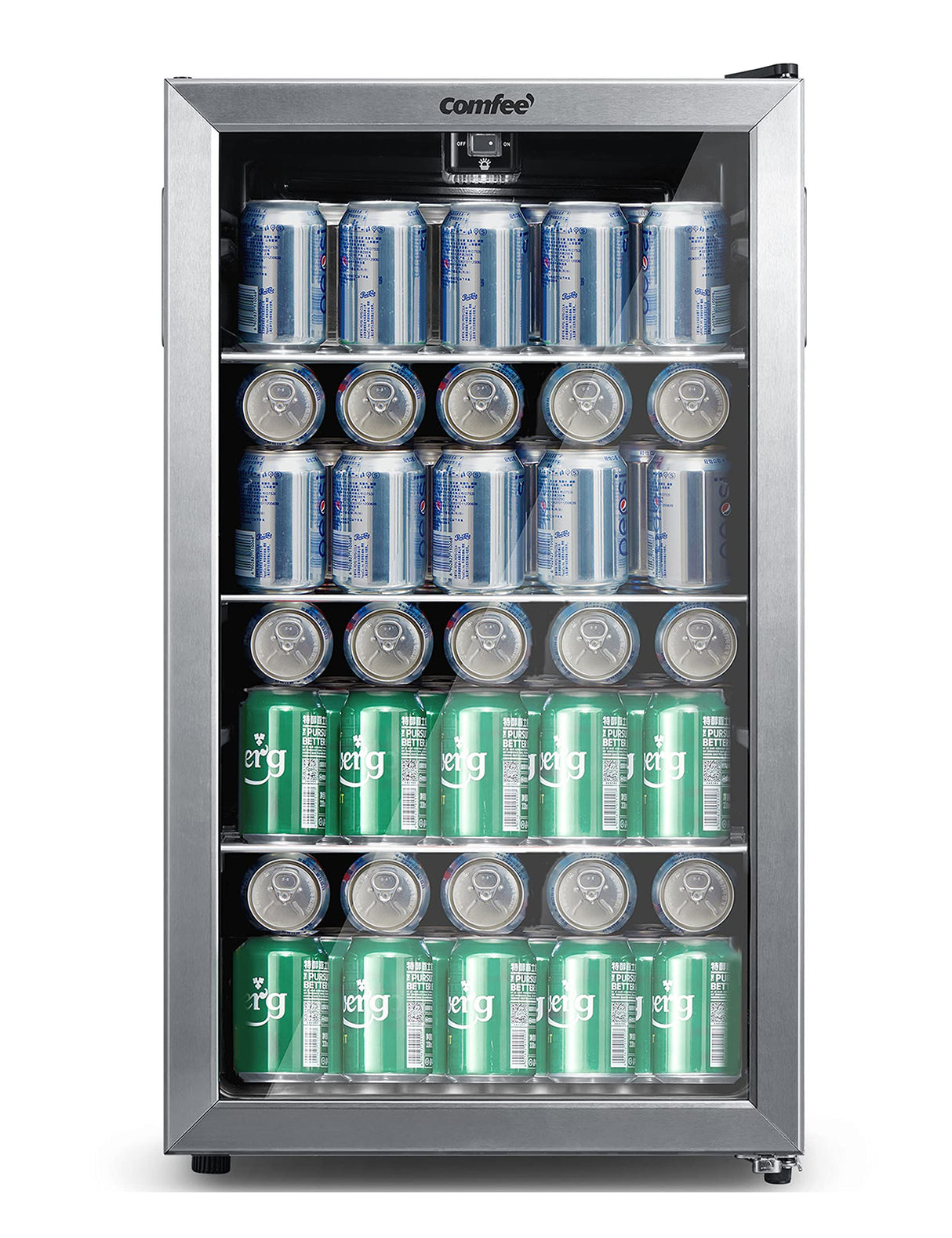 COMFEE' CRV115TAST Cooler, 115 Cans Beverage Refrigerator, Adjustable Thermostat, Glass Door With Stainless Steel Frame, Reversible Hinge Door And Legs For Home, Apartment COMFEE'