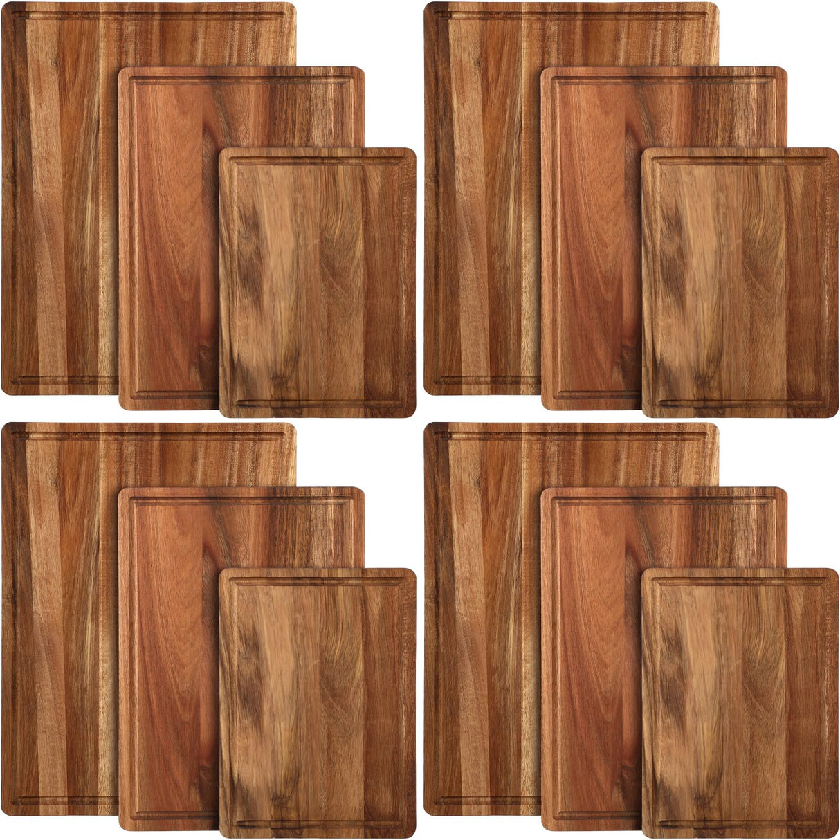 Tioncy 12 Pcs Wood Cutting Board Set Thick Wooden Cutting Boards for Kitchen Butcher Block Cutting Board with Juice Groove for Meat Cheese Fruit Trays, 16x12, 14x10, 11x8 Inch(Acacia) Tioncy