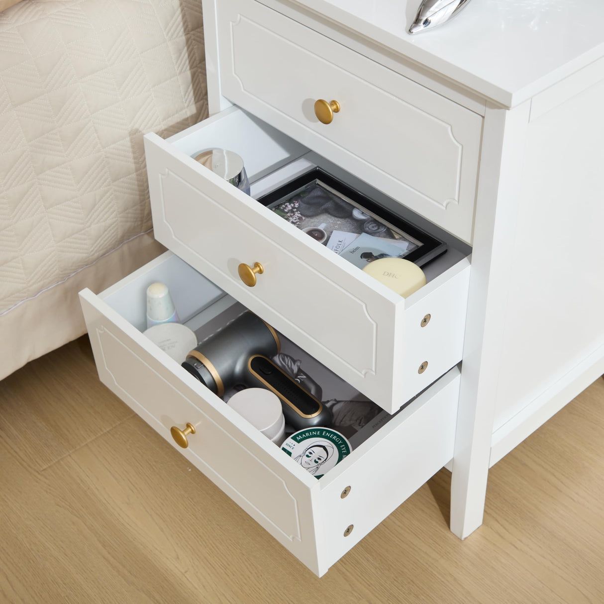 YIGOBUY 3 Drawer Nightstand White Side Table 19" Bedroom Night Stands End Table for Living Room Bedroom with Storage 1 Set Furniture YIGOBUY