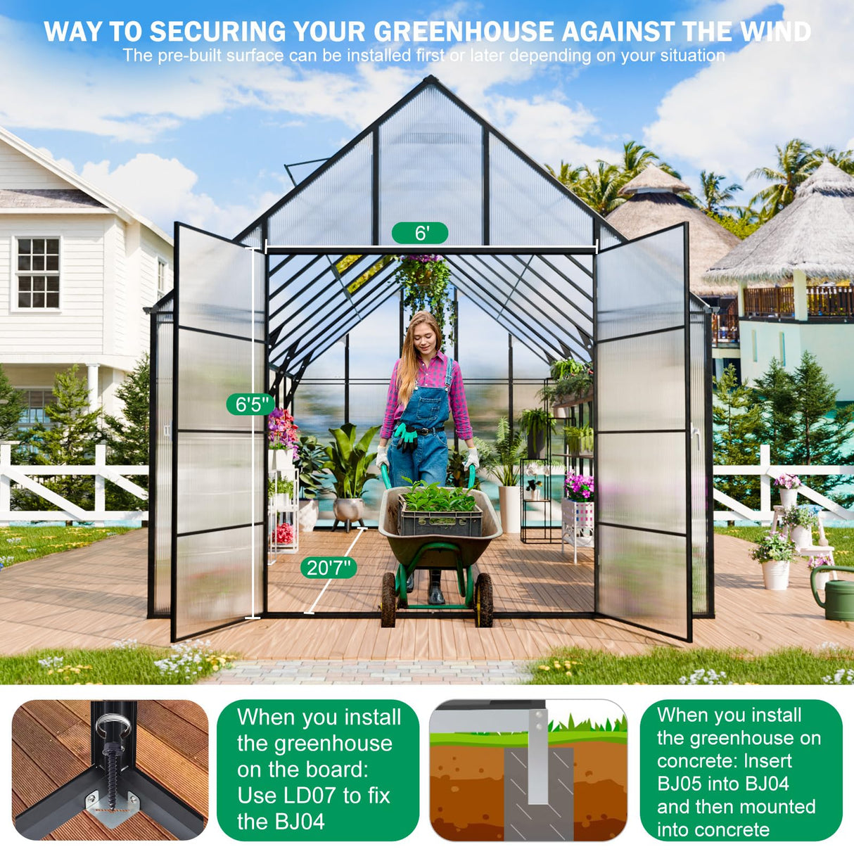 CDCASA 20x10x10 FT Greenhouse for Outdoors, Easy Assembly Large Thicker Aluminum Heavy Duty Polycarbonate Greenhouses Kit w/4 Vent Window, Walk-in Green House for Sunroom Patio,Backyard CDCASA
