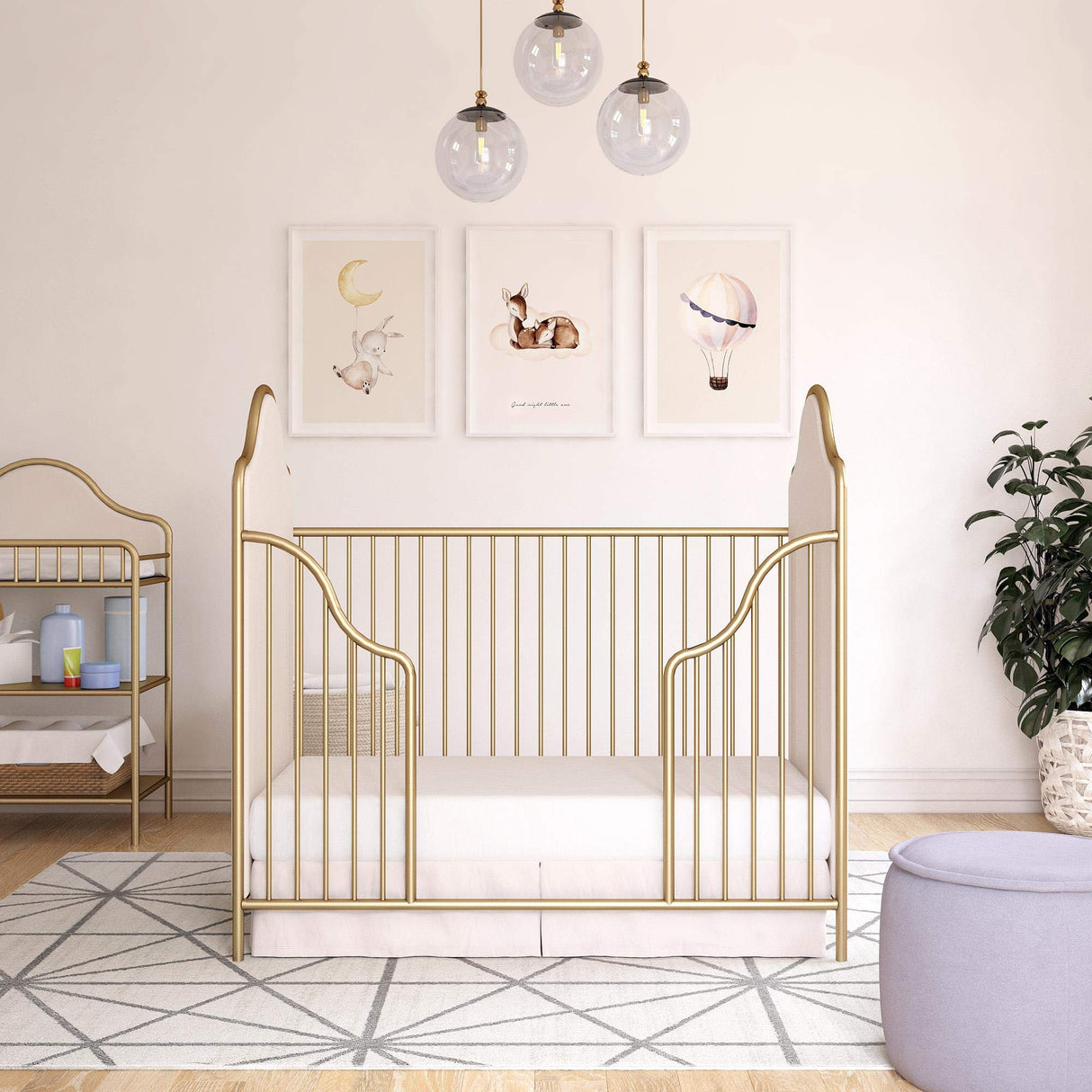 Little Seeds Piper Upholstered Metal Crib, Gold Little Seeds