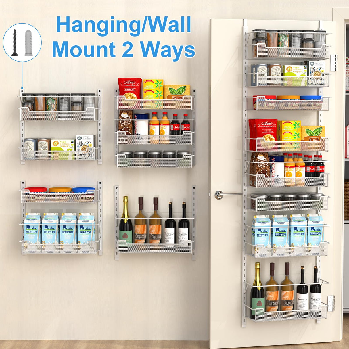 VyGrow Over the Door Pantry Organizer, 8-Tier Over the Door Organizer with Adjustable Basket, Pantry Door Organization for Pantry Kitchen Storage Room Spice Rack, White VyGrow