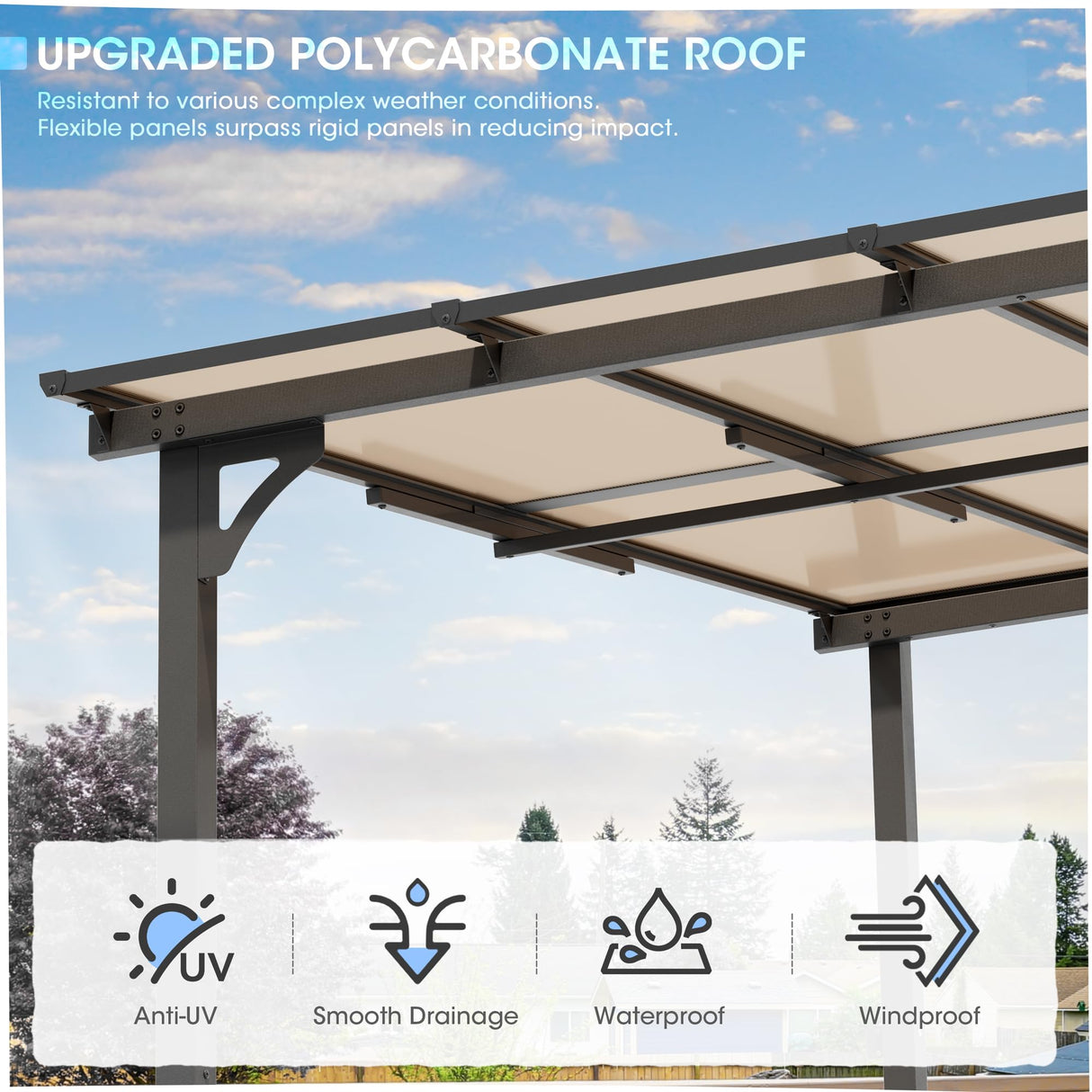 SUNCROWN 10'x10' Hardtop Gazebo, Wall-Mounted Gazebos Pergola, Outdoor Reclining Gazebos with Metal Frame, Lean to Gazebo Metal Awnings for Patio, Deck, Backyard, Porch, Lawns SUNCROWN