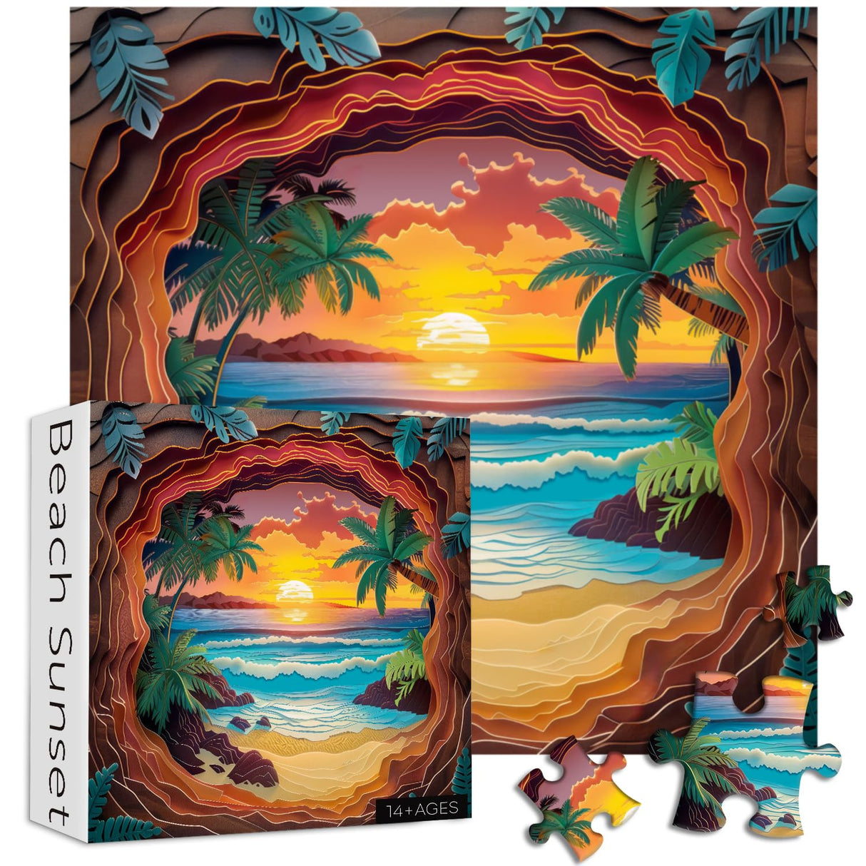PICKFORU Beach Puzzles for Adults 1000 Pieces, Summer Sunset Puzzles Challenging Puzzle, Difficult Puzzle as Home Decor PICKFORU