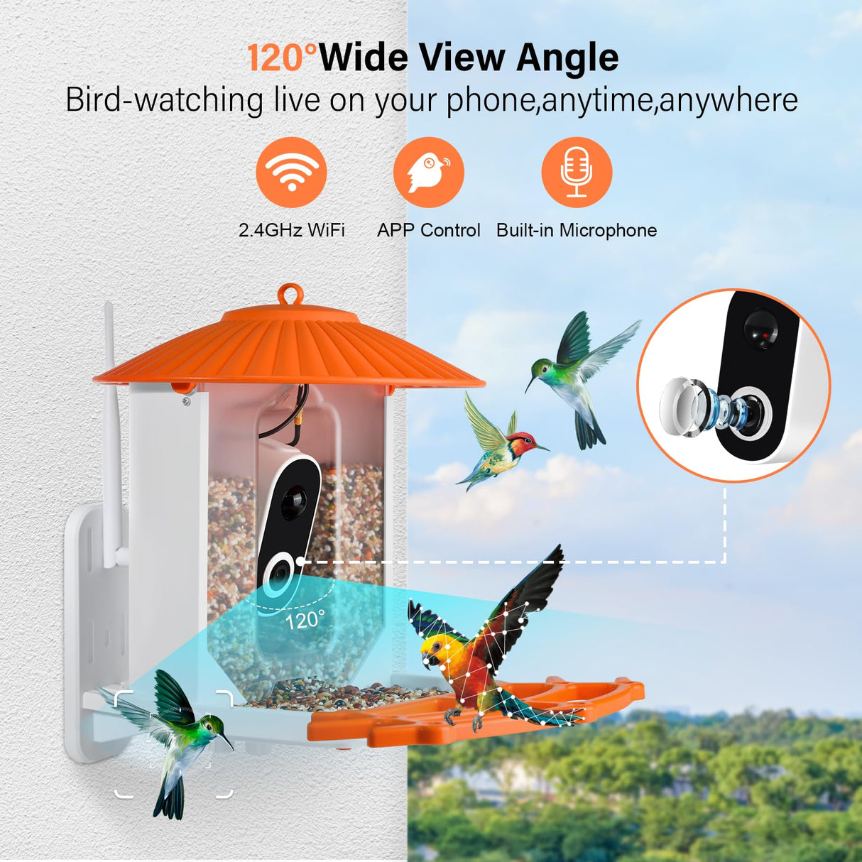 Smart Bird Feeder with Camera, Wireless Outdoor Solar Bird Feeder, Solar-Powered WiFi 1080P Live Camera, Auto Capture & Motion Detection ZENFLIX