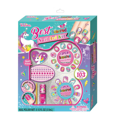 Tokidas Kids Makeup Set Best Scented Nail Art KitNail Polish Ring Nail File Wooden Stick Kids Toys for Birthday Gifts Ages 5+