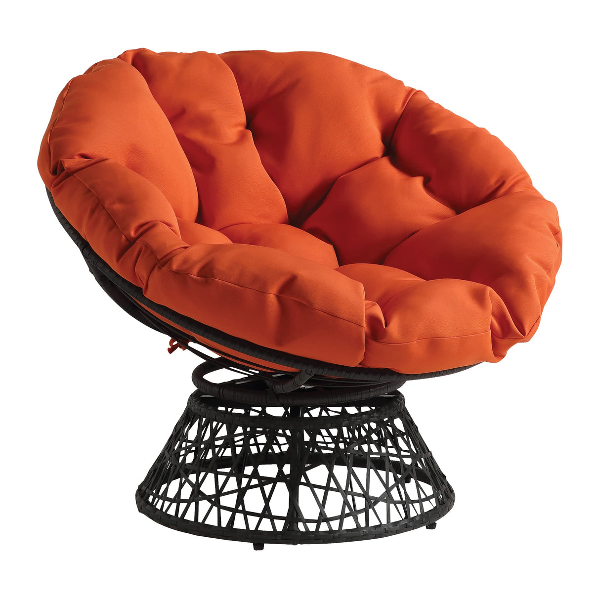 OSP Home Furnishings Wicker Papasan Chair with 360-Degree Swivel, Grey Frame with Orange Cushion OSP Home Furnishings