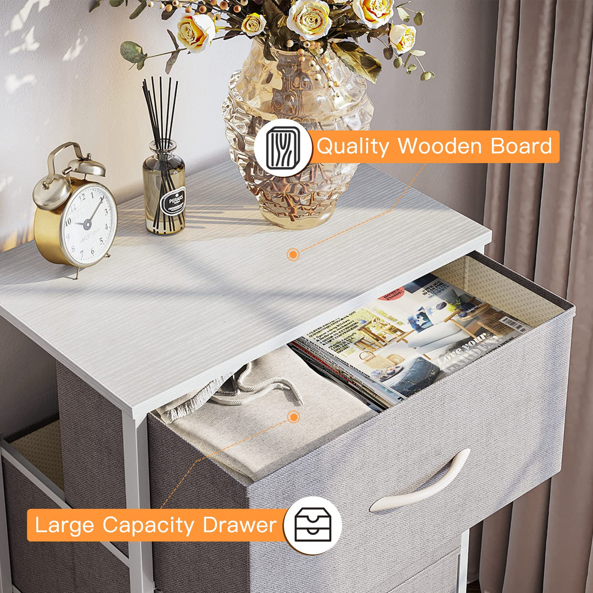 ODK Dresser for Bedroom with 4 Storage Drawers, Small Dresser Chest of Fabric Drawers with Sturdy Steel Frame, Wood Top, Light Grey ODK