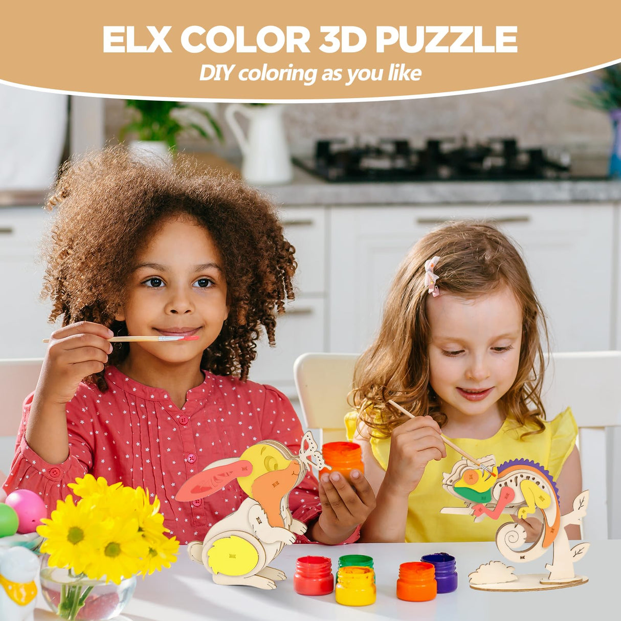 ELX Wooden 3D Puzzles for Kids 6+, 4 Piece Set Animal Wooden Models, Wood Building Kits Stem Toys peresents for Kids and Adults… ELX