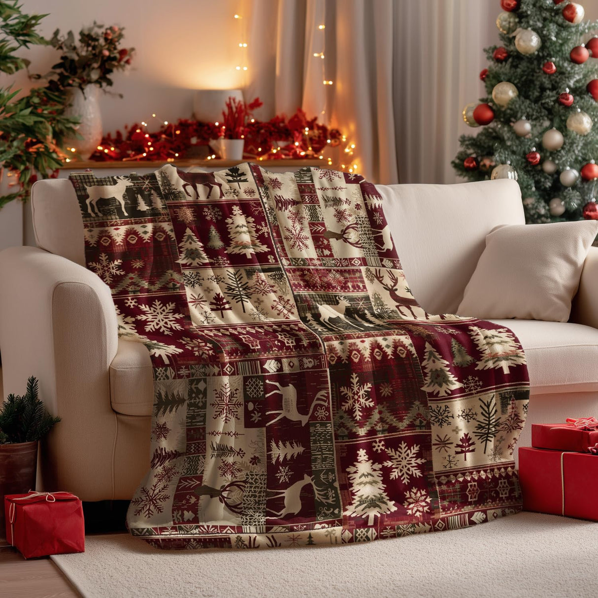 Horaldaily Christmas Flannel Blanket Throw, Christmas Red Reindeer Snow Soft Fuzzy Plush Cozy Fleece Blankets for Couch Sofa Bed Lounging, Ideal Gifts for Kids Adults Wife Self, 50x60 Horaldaily