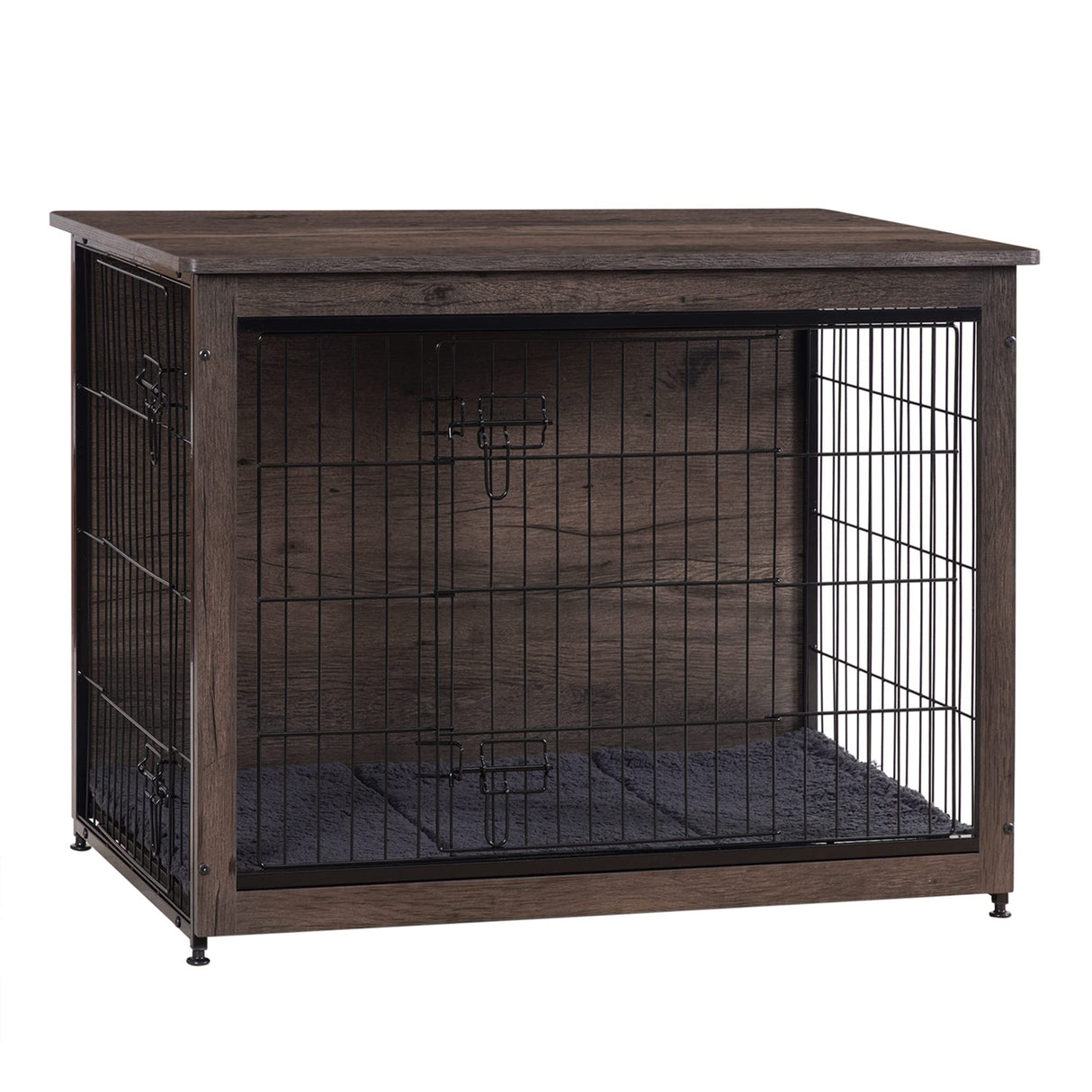 DWANTON Dog Crate Furniture with Cushion, Medium Wooden Dog Crate with Double Doors, Dog Furniture, Indoor Dog Kennel, End Table, Medium, 32.5" L, Dark Grey Dwanton