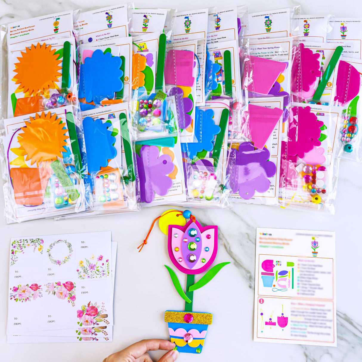 Winlyn 24 Sets Potted Flower Craft Kits DIY Potted Flower Ornaments Decorations Tulip Sunflower Foam Stickers Arts and Crafts for Kids Classroom Activities Birthday Spring Summer Camping Party Favors Winlyn