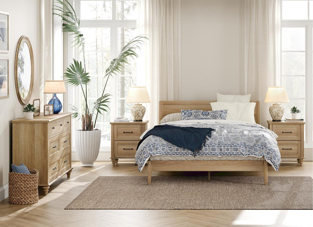 WAMPAT 3 Piece Bedroom Set - Includes 7 Drawer Dresser for Bedroom, Set of 2 Night Stands with Charging Station & Drawers, 3 Piece Dresser and Nightstand Sets, Oak WAMPAT