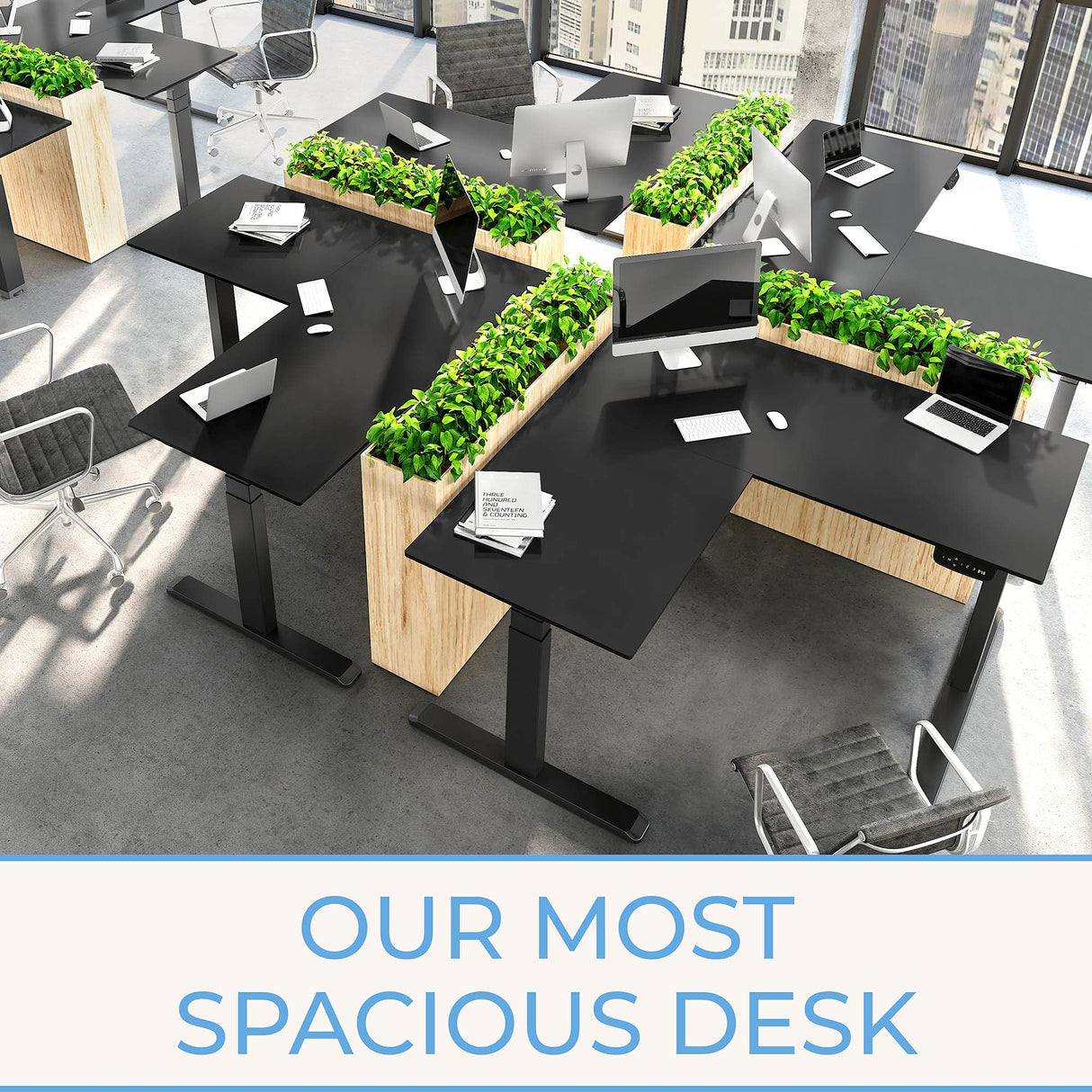 Stand Steady Tranzendesk Power Extra Large 71 Inch Electric L-Shaped Corner Standing Desk, Height Adjustable Ergonomic Corner Desk & Sit Stand Workstation, Fits 4 Monitors (Black, 71in x 71in) Stand Steady