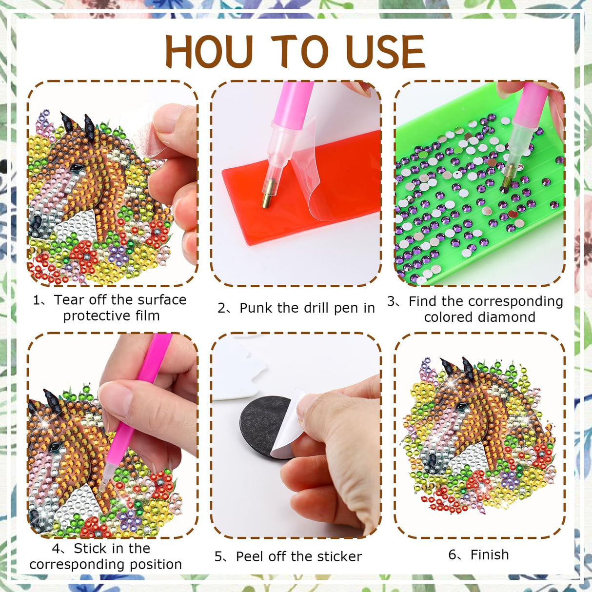 INCOK Diamond Art Refrigerator Magnets - 16 PCS Horse Diamond Painting Fridge Magnet Stickers Kits DIY Refrigerator Diamond Art Craft for Adult Beginners Home Decors Christmas Gift Horse Lover INCOK