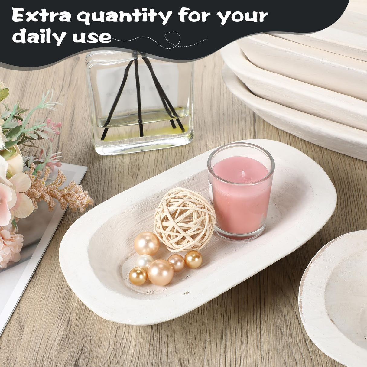 Nuogo 10 Pack Wooden Dough Bowls Bulk Rustic Dough Bowls for DIY Candle Home Crafts Making Farmhouse Fruits Supplies Decoration(8.5 Inches,White) Nuogo