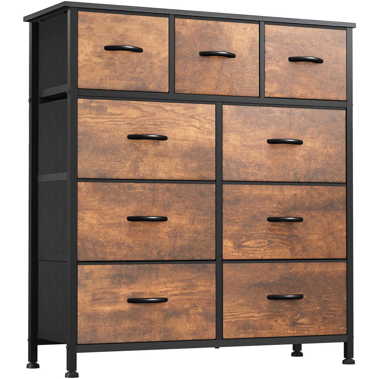 YITAHOME Dresser for Bedroom with 9 Drawers - Fabric Storage Tower, Tall Chest Organizer Unit for Living Room, Entryway, Closets with Sturdy Steel Frame, Wooden Top, Brown YITAHOME