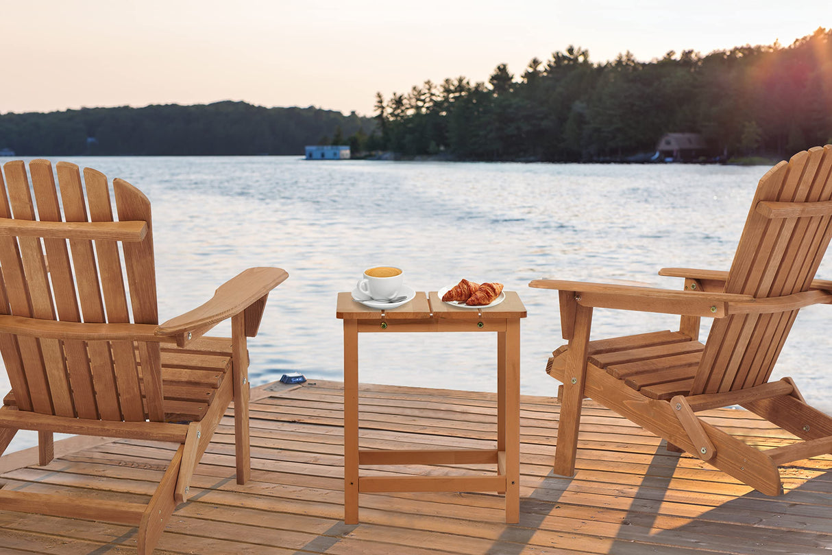 Wooden Folding Adirondack Chair Set of 2, Half Pre-Assembled Wood Lounge Chair for Outdoor Patio Garden Lawn Backyard Deck Pool Beach Firepit Light Brown Wood-Natrl