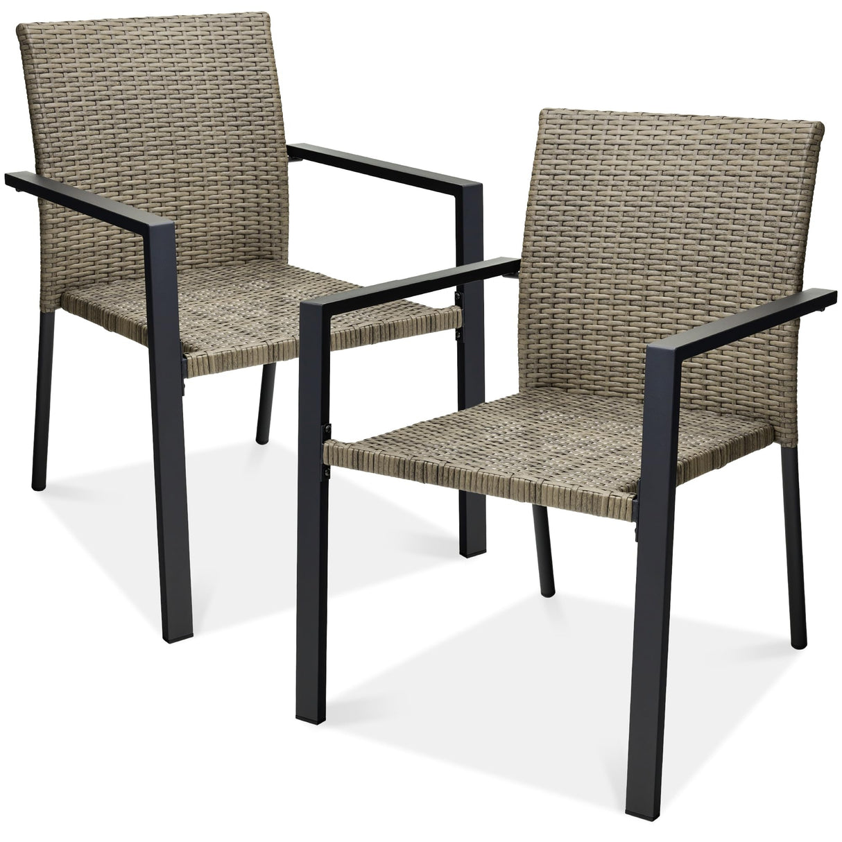 Best Choice Products Set of 2 Stackable Outdoor Wicker Dining Chairs All-Weather Firepit Armchair w/Armrests, Steel Frame for Patio, Deck, Garden, Yard - Taupe Best Choice Products