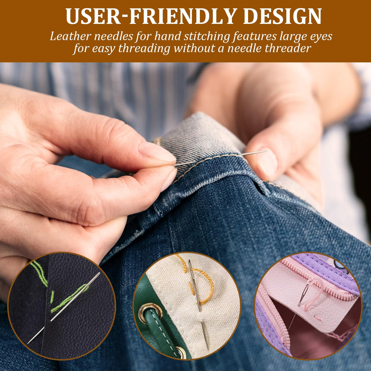 50 PCS Large Eye Embroidery Needles, 5 Sizes, Stainless Steel Yarn Knitting Needles for Hand Sewing (Pointed) KATIZO