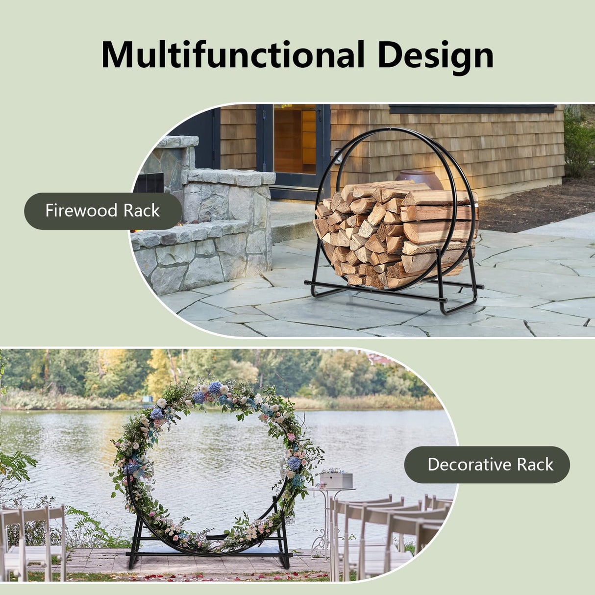 COSTWAY 30" Firewood Log Rack Hoop Tubular Steel Wood Storage Holder for, Black COSTWAY