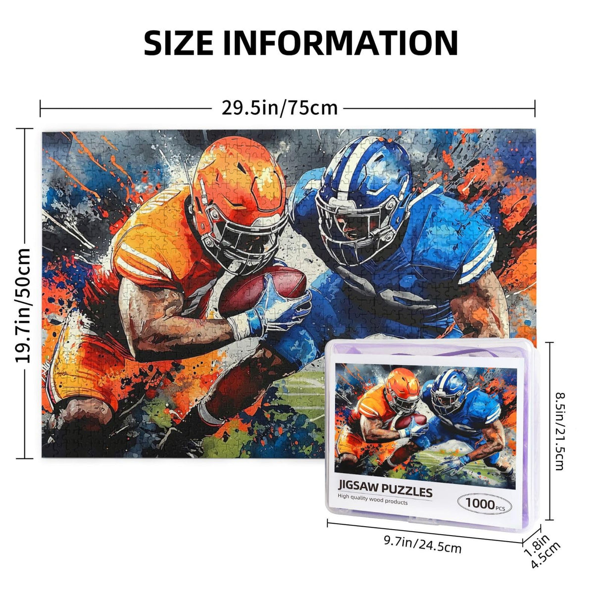 American Football Jigsaw Puzzle for Adults 1000 Pieces Colorful Sports Puzzles Football Player Wooden Puzzle for Living Room Family Friends Activities Fun Games Musealia