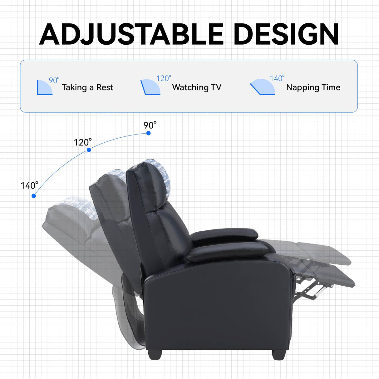 Manual Recliner Chair with Cup Holder – Classic PU Leather Reclining Single Sofa for Living Room, 3-Position Adjustable Recliner with Footrest and Headrest Pillow, Easy Assembly (Black) Generic