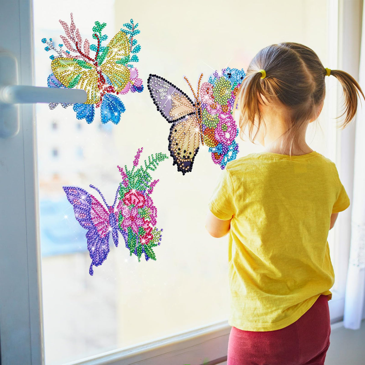 Qilery 12 Pcs Large Butterfly Diamond Painting Giant Butterfly Stained Glass Window Clings Painting Kits Stained Glass Diamond Painting Kit DIY Art Accessories for Adult Home Decor Qilery