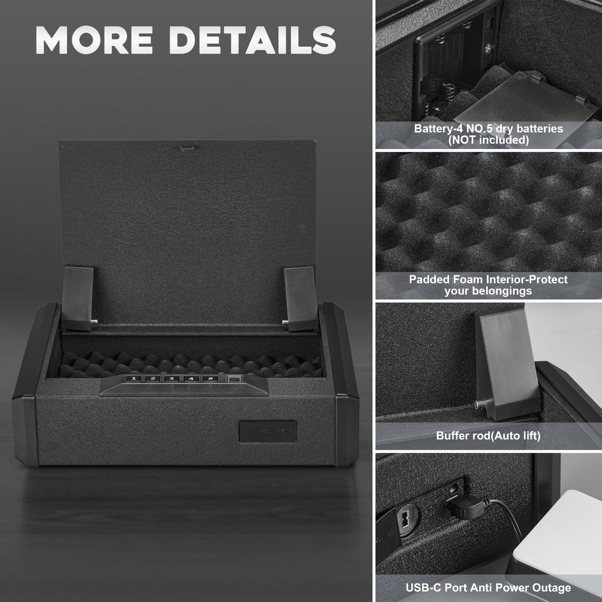 Garvee Gun Safe, Biometric Gun Safe for, Gun Safe, Handgun Safe 3 Ways Quick Access Fingerprint Gun Safe, Sturdy Safe, Gun Lock Safe Box with USB-C Port for Home, Bedside, Desk, Car Garvee