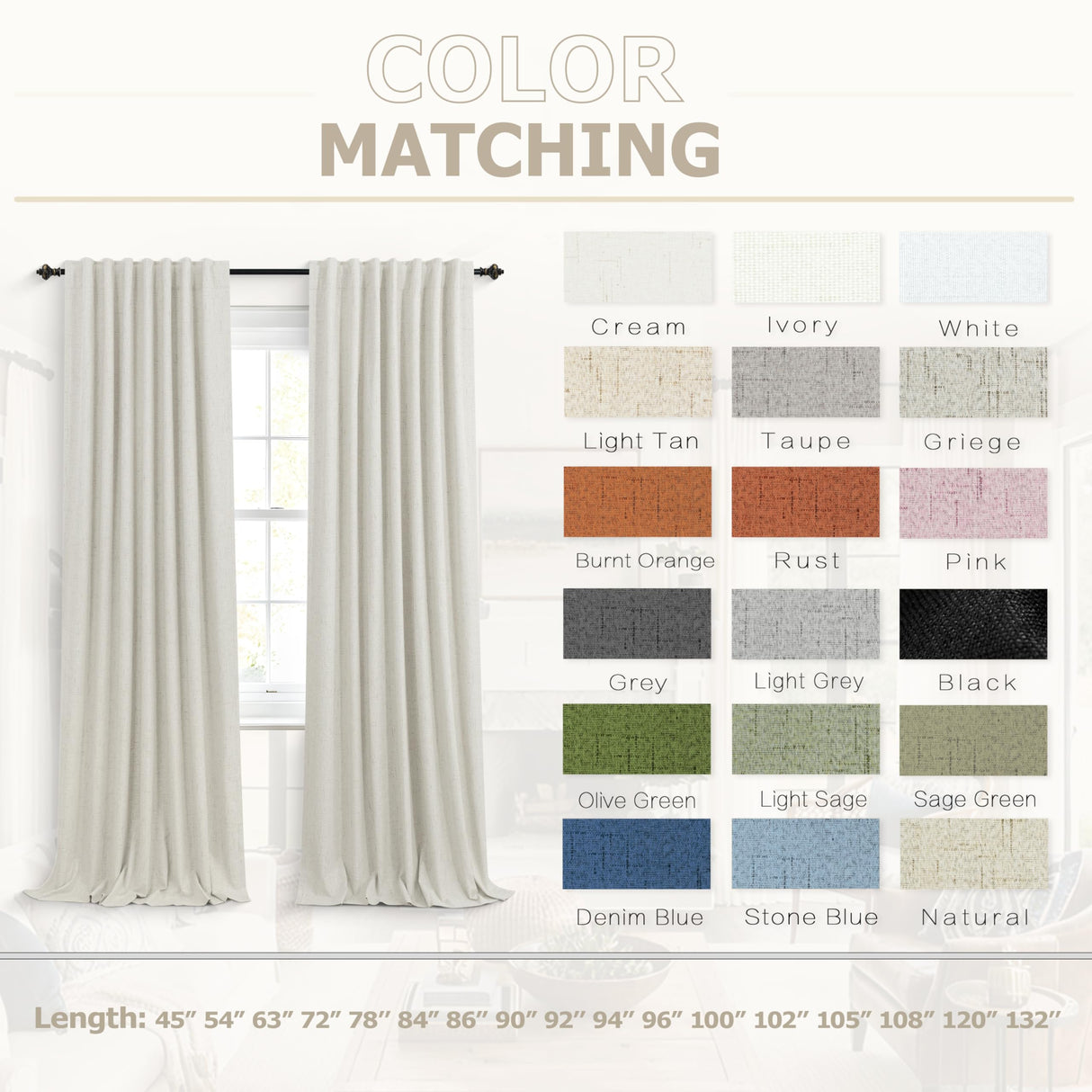 KOUFALL 108 Inch Curtains,Blackout Linen Textured 9 FT Black Out Room Darkening Living Room Drapes 108 Inches Long 2 Panels KOUFALL