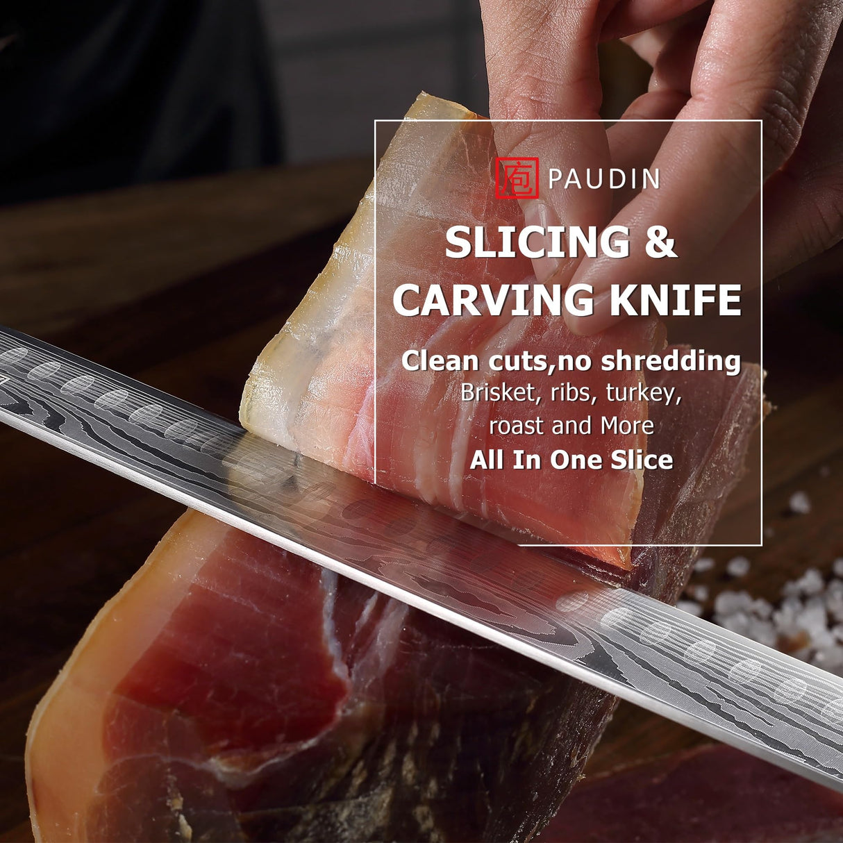 PAUDIN Brisket Knife, 12 Inch Stainless Steel Carving Knife with Granton Edge for Meat Cutting, Roasts, BBQ, Turkey PAUDIN
