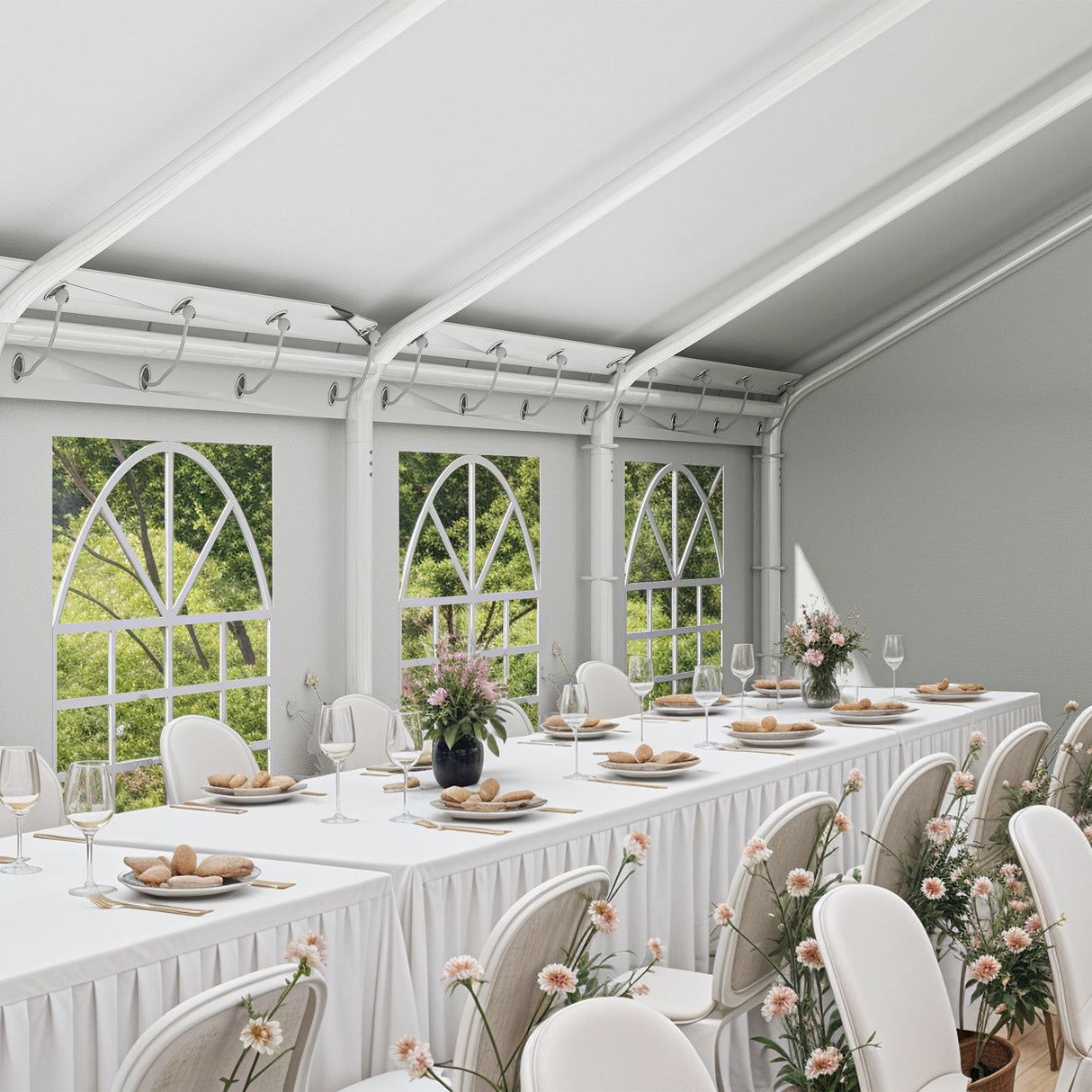 DWVO 20x40FT Large Party Tent Outdoor Canopy with Removable Sidewalls, Arched Windows, and Wave Roof Design for Wedding, Birthday, and Event Shelter, White DWVO