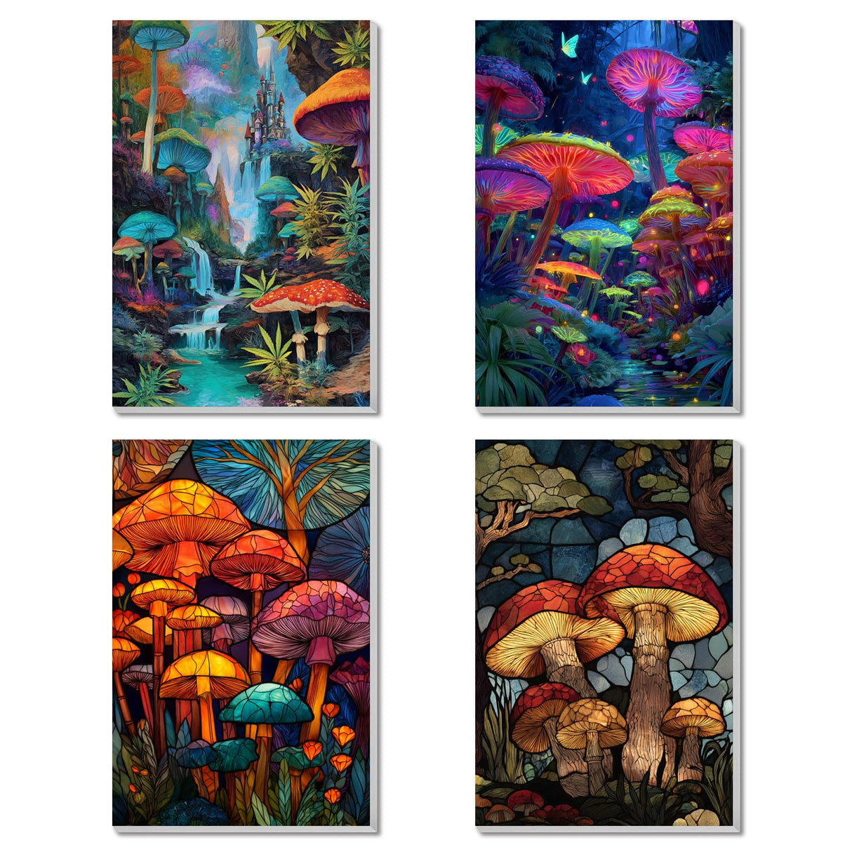 obterie 4 Pack Framed Paint by Numbers Kit for Adults Beginner Canvas Painting by Numbers for Adults Mushroom Easy Adult Paint by Number Kits with Frame Forest Watercolor Painting by Number 8x12 Inch obterie